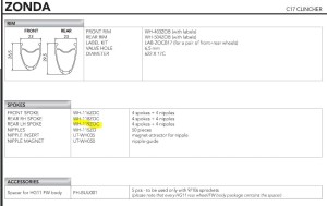 Campagnolo szprychy do Zonda C17 mini kit tył lewy